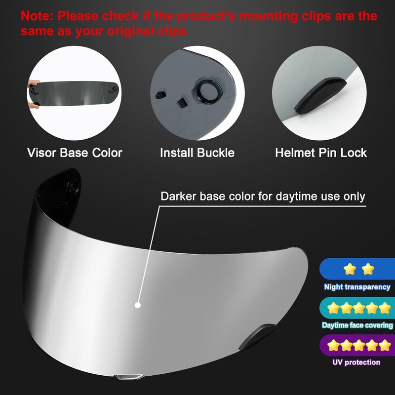 psler Qualifier Visor- Qualifier DLX Helmet Visor Motorcycle Face Shield Accessories Replacement for Bell Qualifier/Star/Vortex/RS-1/Revolver,Silver-Mirror - Image 3